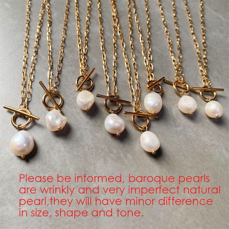 eManco Freshwater Pearl Toggle For Women Paperclip Necklace Stainless Steel Box Square Chain Long Choker_voghion.com