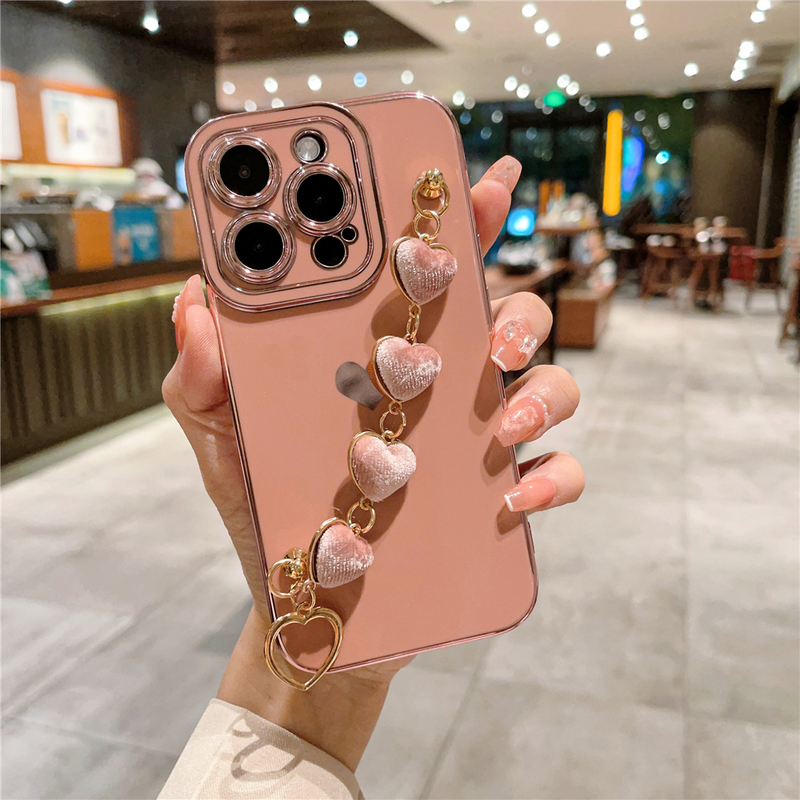 Carcasă de telefon Pro Max cu brățară pătrată placată cu cadru pentru iPhone 11 12 13 14 15 Xs Xr 7 8 Plus, lanț_voghion.com