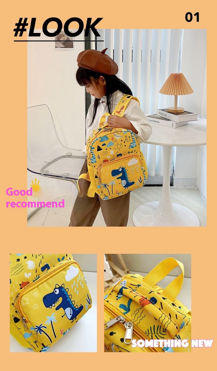 Andralyn Neue Kindertasche mit Cartoon-Print Kinderrucksack Trendy und süßer Dinosaurier-Kindergartenrucksack_voghion.com
