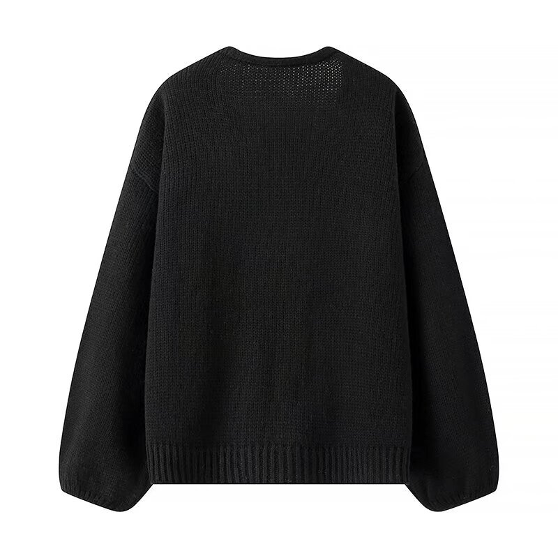 Cardigan en tricot ample à paillettes, deux couleurs, avec nœud de personnalité décoré, à la mode pour femmes_voghion.com
