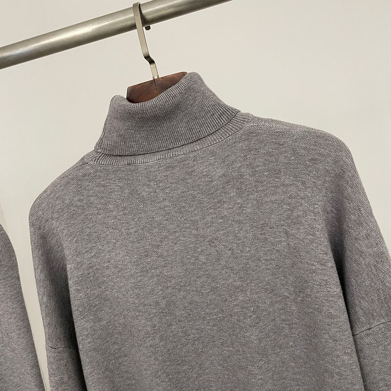 Ensemble en tricot avec poignets en fourrure de renard pour femme – Pull ample à col montant et pantalon large pour l'automne/hiver_voghion.com