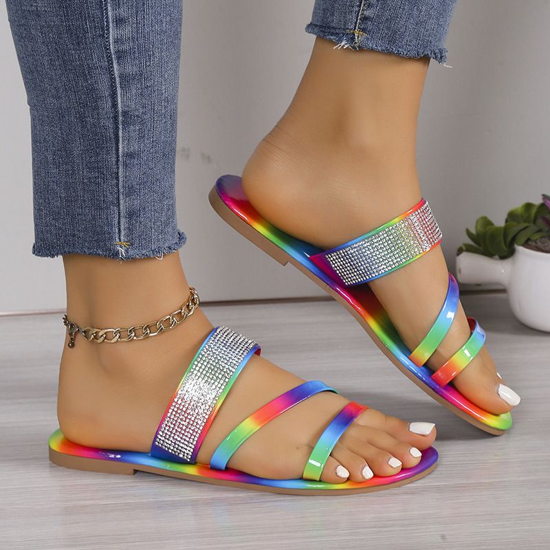 Sandali e pantofole da donna di grandi dimensioni con scritta, sandali casual traspiranti estivi con strass alla moda da donna_voghion.com