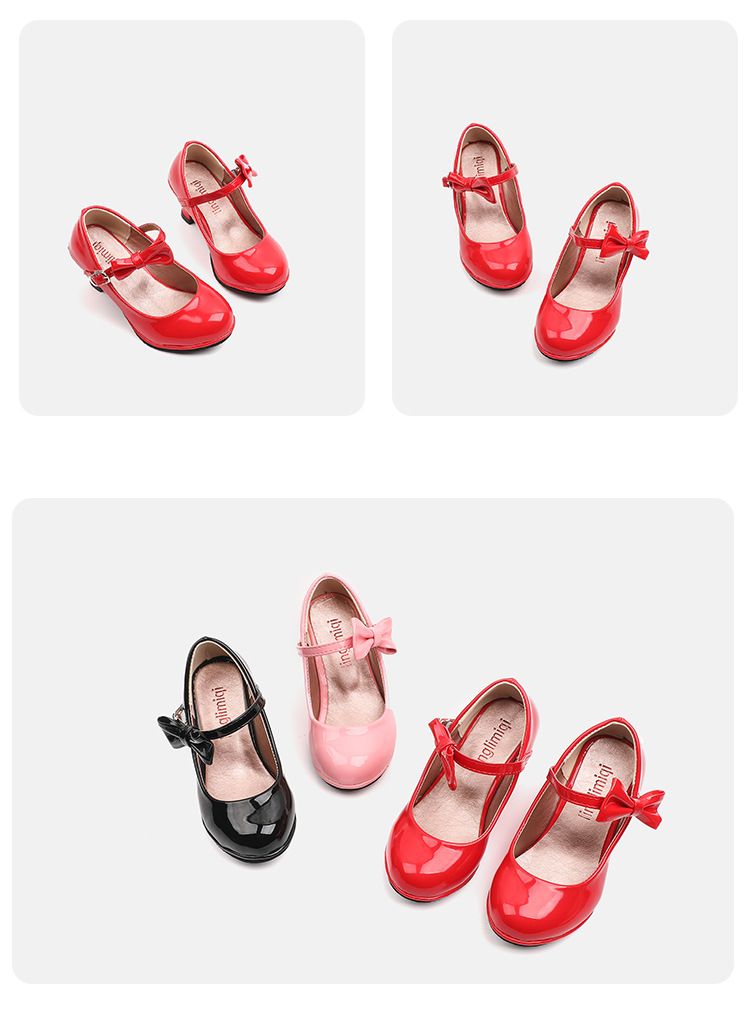 Chaussures de princesse à talons hauts pour filles, modèles printemps et automne 2024, chaussures de danse rouges pour enfants de taille moyenne et grande, petites chaussures en cuir_voghion.com