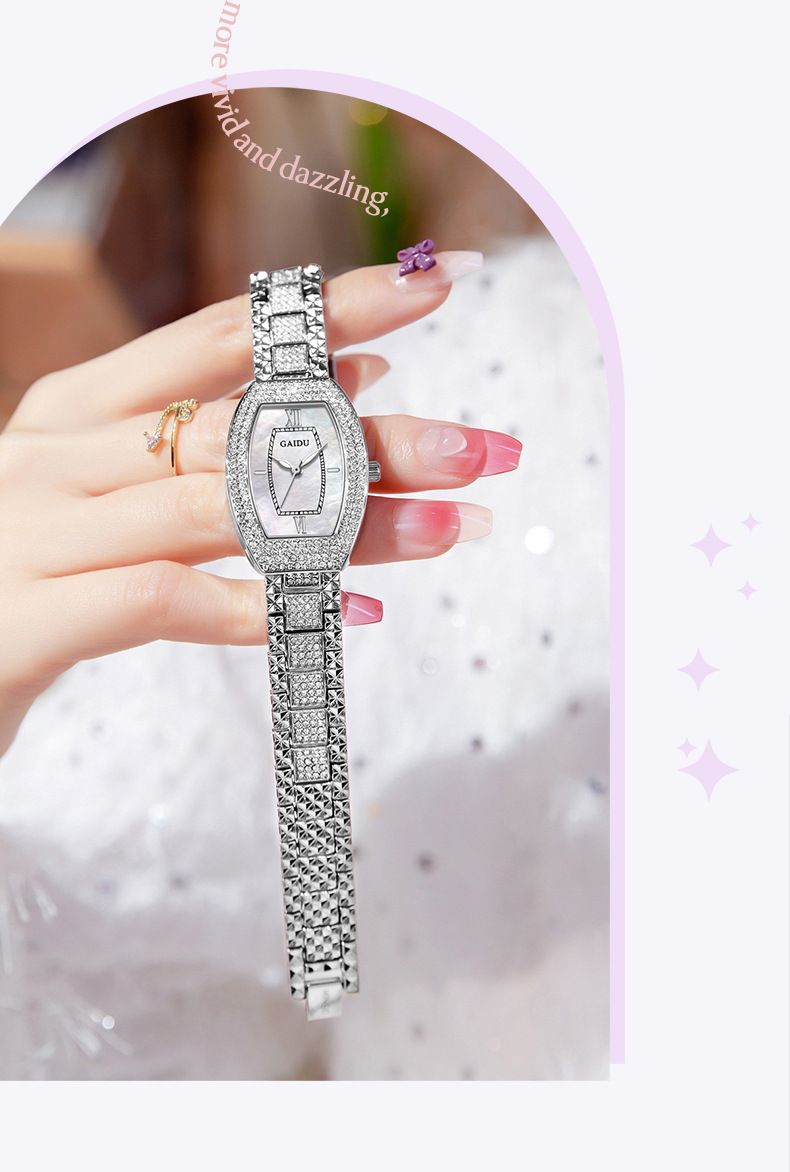 Γυναικείο Ρολόι Wine Barrel Full Of Stars Σετ με Διαμάντια Υψηλή Μόδα Προσωπικότητα Μόδα_voghion.com