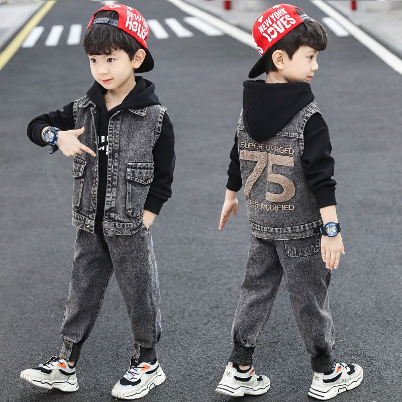 Boys' outfit set 2021 new item, Zhongda Children's Spring and Autumn collection, denim three piece set, boys' autumn_voghion.com