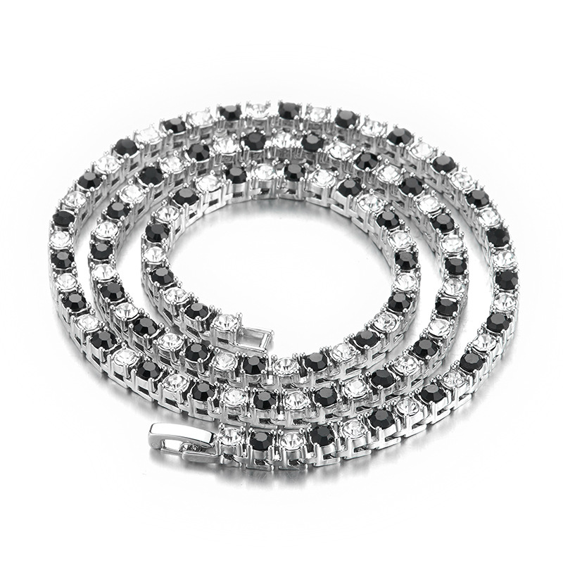 Hip Hop 4 mm Reihen-Tennisketten, einfache und vielseitige zweifarbige Legierung, Wasserdiamant-Halskette, Tenniskette_voghion.com