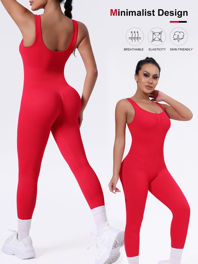 Women’s Clothing V neck backless thick thread jumpsuit fixed double shoulder straps sports body shaping jumpsuit seamless hip lifting yoga clothes_voghion.com