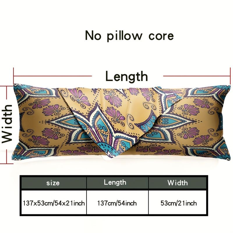 Premium 1.37m Silk-Satin Long Pillow - Dual Support For Couples & Families (Breathable Printed Design Hypoallergenic Luxury Bedding Accessory)_voghion.com