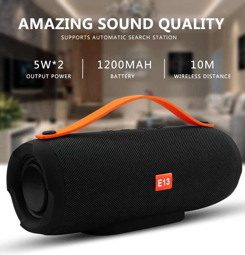 E13 Portable wireless Bluetooth Speaker Stereo Speakerphone Radio Music center Subwoofer Column Speakers for Computer withTF FM_voghion.com