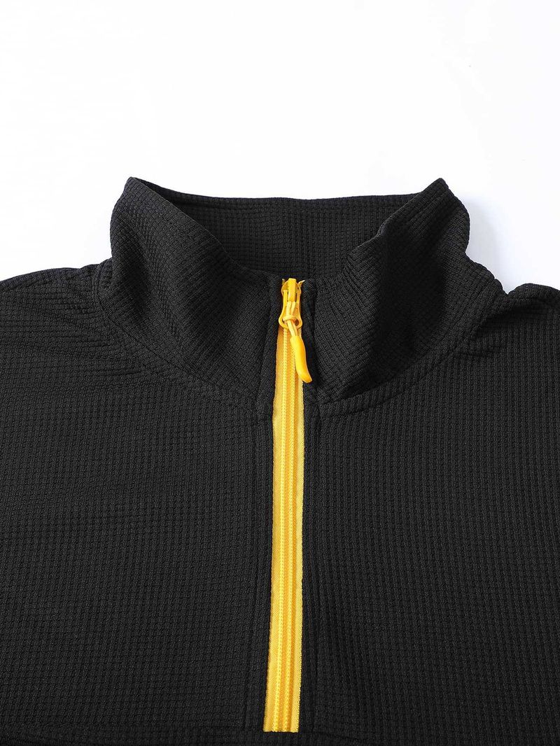 Spring And Autumn New Men's T Shirt Sweater Casual Sports Colorblock Long Sleeve Turtleneck Half Zipper Top_voghion.com