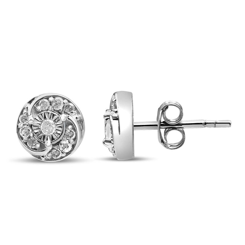 .925 Sterling Silver 1/4 Cttw Round Diamond Spiral Halo Cluster Stud Earrings (I-J Color, I2-I3 Clarity)_voghion.com