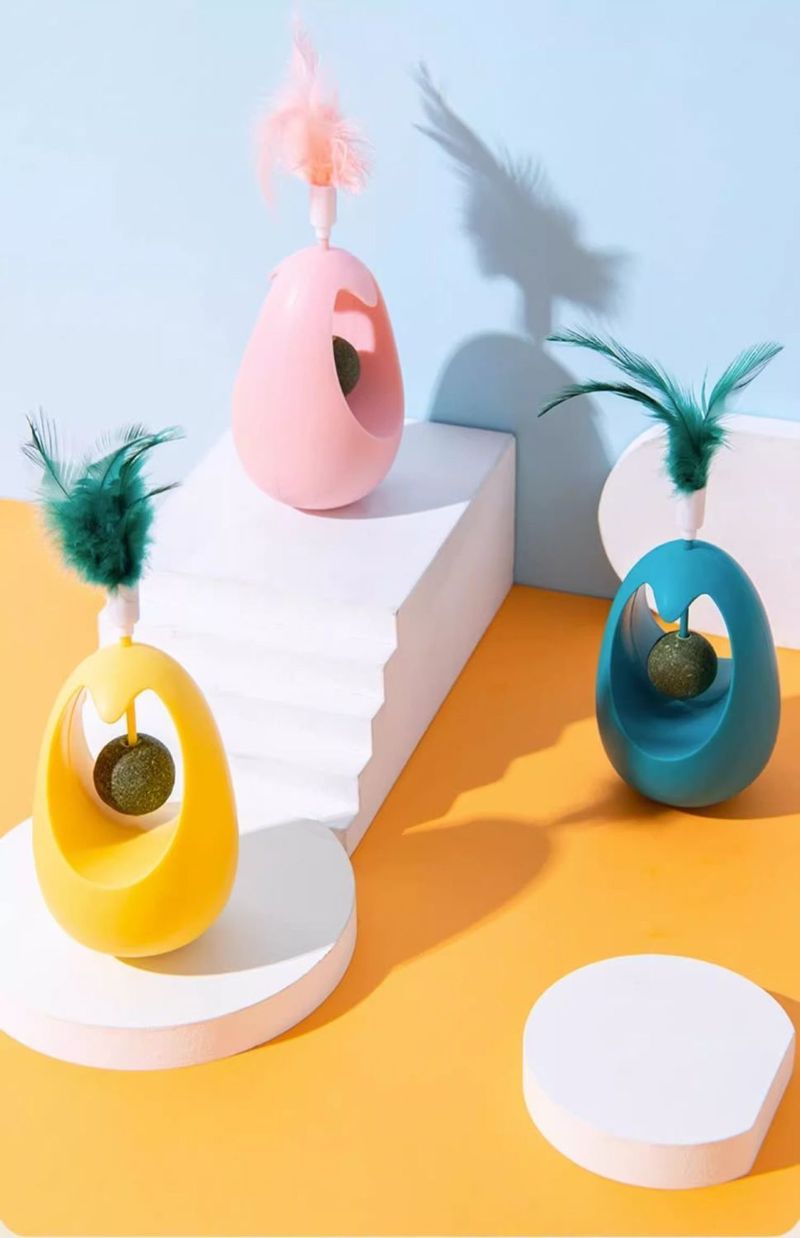 Wobbly Catip Turtable Toy Feather Teaser Wad Boredom Relief Self-Etertaimet Cat Teasig Artifact Eergy_voghion.com