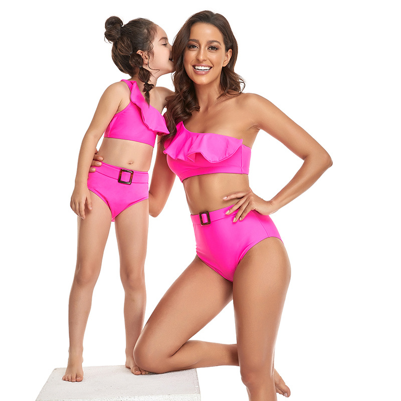 Maillot de bain familial Maillot de bain Hi Fish Maillot de bain familial bikini à épaules diagonales_voghion.com