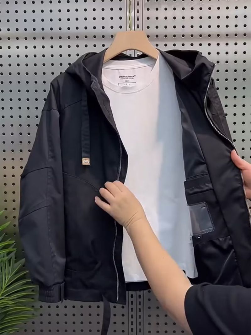 Herren Casual Streetwear Kapuzenjacke Winddicht Wasserdicht Militär Utility Mantel Mit Überschnittener Schulter Mode Frühling Herbst Oberbekleidung (Khaki S-3XL)_voghion.com