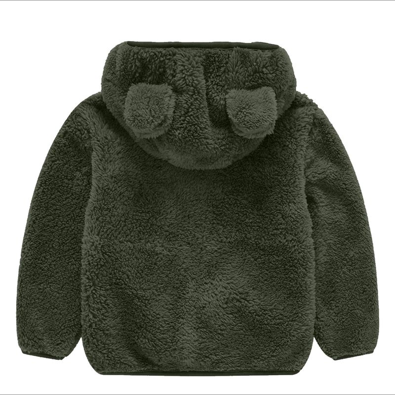 Abrigo con orejas de oso para bebés y niños pequeños, chaqueta con capucha de color liso, suéter de lana para niños_voghion.com
