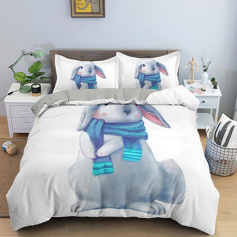 Set di tre pezzi di coniglio cartone animato Set trapunta per bambini con stampa digitale 3D, lenzuolo, personalizzazione delle forniture di biancheria da letto_voghion.com