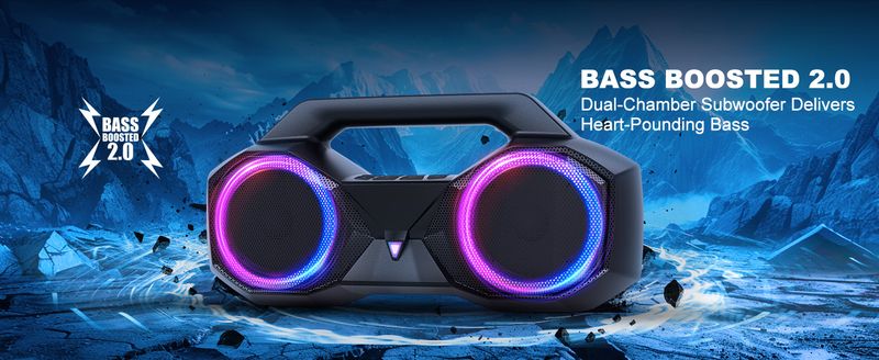 Bluetooth-Lautsprecher, 80 W, laut mit Bass, 20 Stunden Spielzeit, IPX7 wasserdicht, RGB-Lichter, TWS, kabellose Lautsprecher, für draußen, zu Hause, für Partys, am Pool, am Strand, beim Tailgating, im Fitnessstudio, als Geschenk_voghion.com