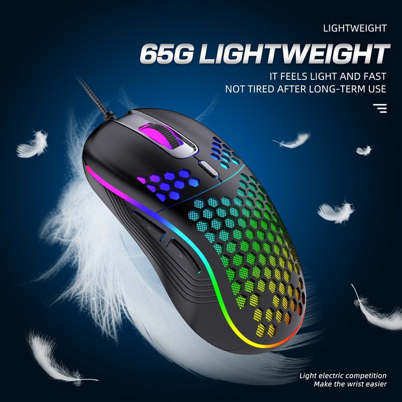 Verdrahtetes Loch ausgehöhlt, leuchtende, leichte Gaming-E-Sport-Maus_voghion.com
