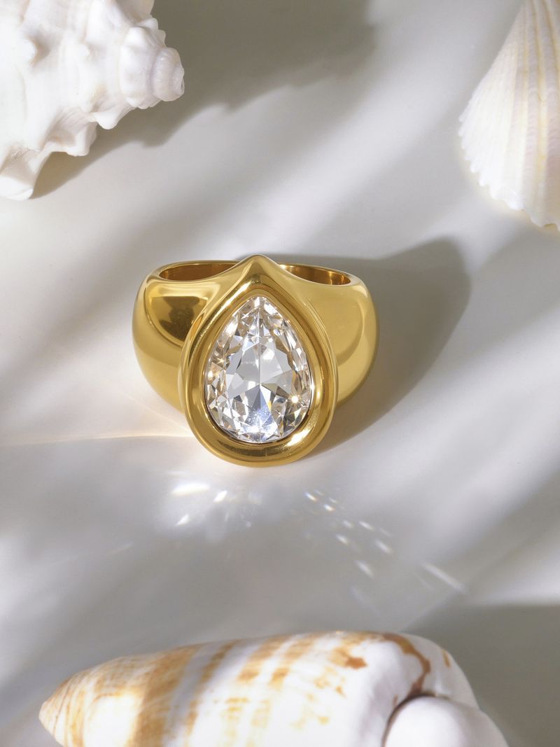 Square Sugar Personalized Retro Diamond Set Stainless Steel Zircon Water Drop Shaped Cut Surface Zircon Ring For Women_voghion.com