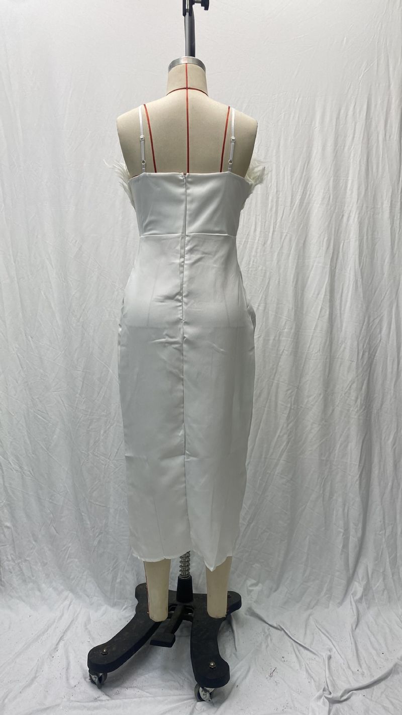 Abito da donna con bretelle, in piuma, per banchetto, temperamento snello, con braccio snellente_voghion.com