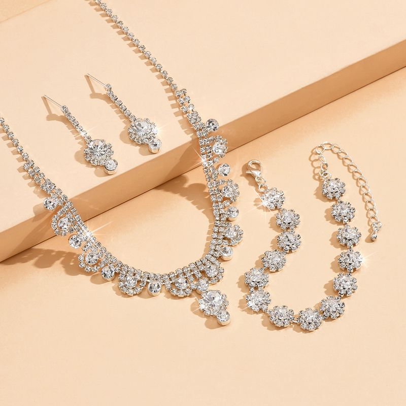 Gioielli unisex Moda matrimonio acqua diamante collana orecchini set luce classico gioielli fiori set di gioielli da sposa_voghion.com
