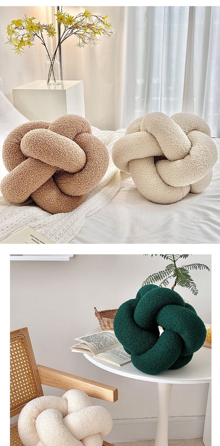 Handwoven Knotted Ball Pillow - Octagonal Sherpa Fleece Cushion For Sofa/Bed (Soft & Cozy Multi-Functional Decorative Throw Pillow)_voghion.com