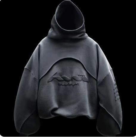 Felpa con cappuccio streetwear – Pullover con stampa grafica in schiuma 3D (nero/grigio e color block)_voghion.com