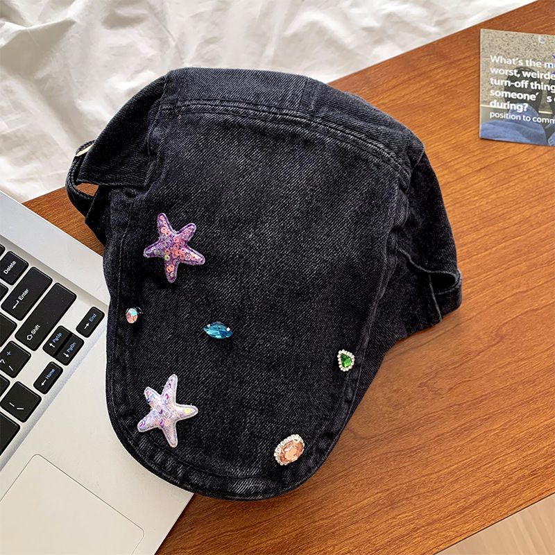 2025 Neue gewaschene Denim-Cap für Damen, vielseitig für Sommer und Herbst, großer Kopfumfang, gesichtsschlank machend,_voghion.com