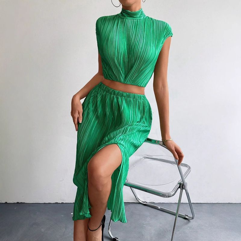 Elegant Slit Sleeveless Slim Top Two-Piece Summer Sexy Skirt Set For Women_voghion.com