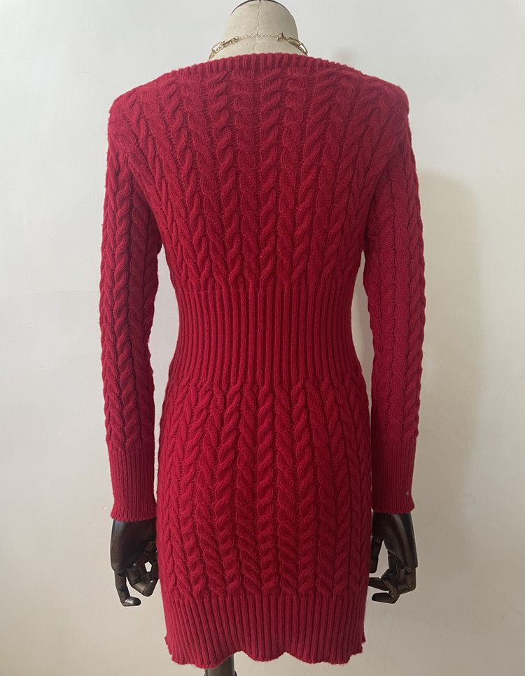 Langer, dünn gestrickter europäischer und amerikanischer Pullovermantel mit V-Ausschnitt für Damen_voghion.com
