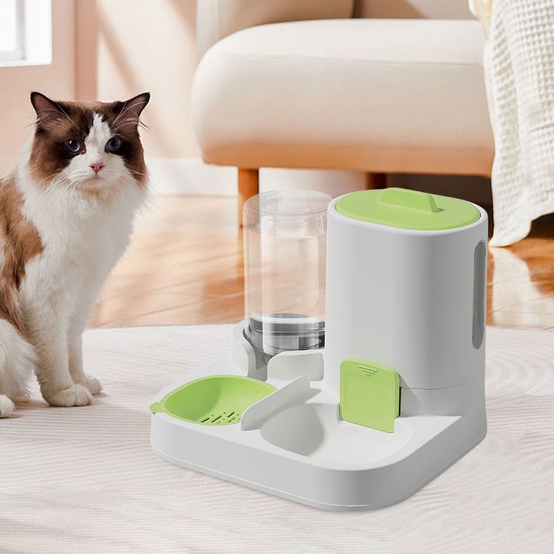 2-in-1 Auto Pet Feeder & Water Bowl, Removable For Easy Cleaning, Compact Food Station For Multiple Pets, Cats Or Small Dogs_voghion.com
