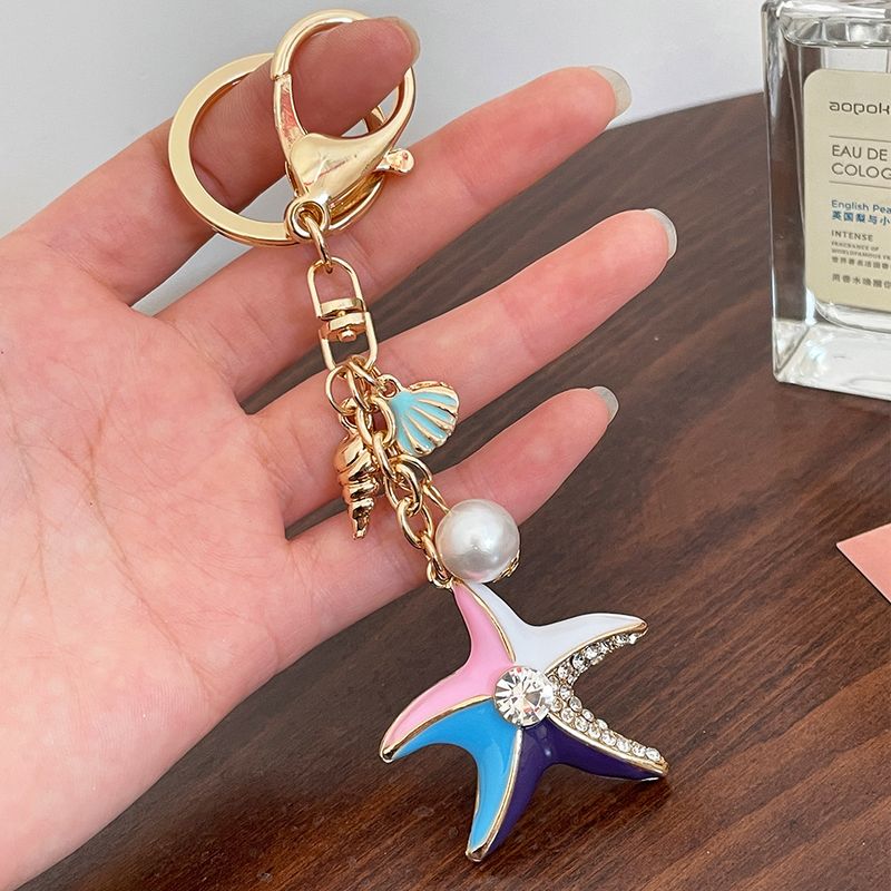 marine Series Summer Alloy Diamond Car Keychain Conch Shell Pendant Exquisite Small Gifts_voghion.com
