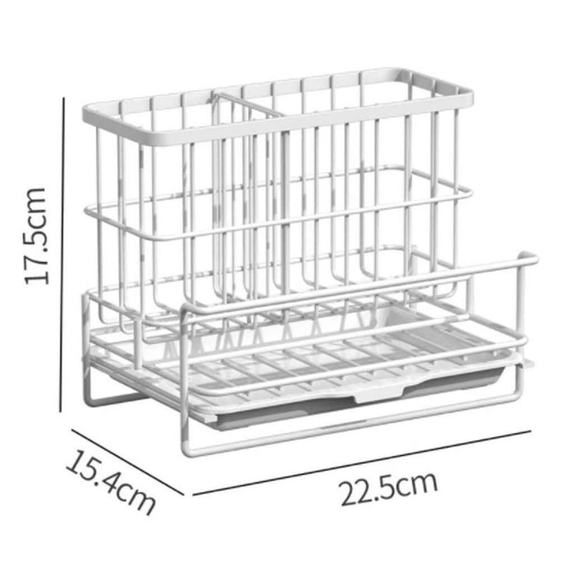 Multifunctional Storage Basket Sink Caddy Organizer Countertop Sponge Brush Soap Holder With Drain Pan For Kitchen_voghion.com