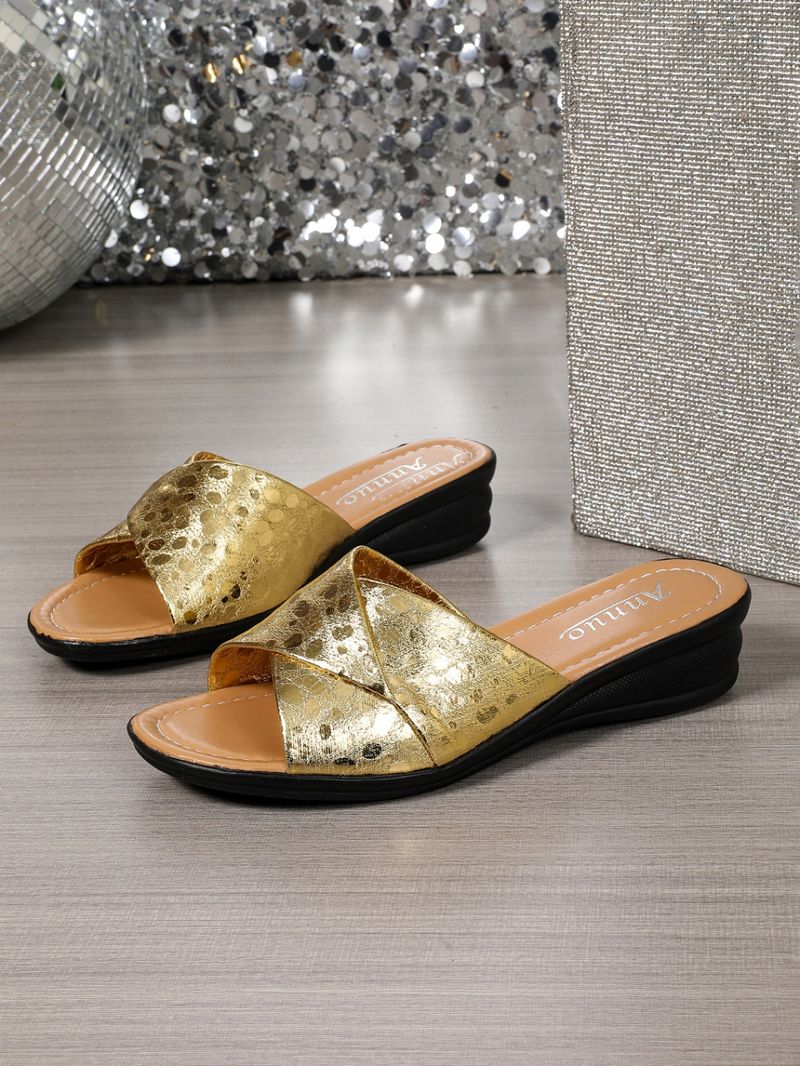 Nuovi sandali con zeppa a bocca di pesce, pantofole con una linea, pantofole da donna taglie forti, scarpe dorate_voghion.com