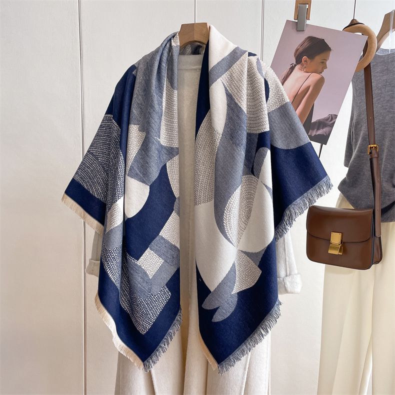 2024 Autumn/Winter New Square Art Style Cashmere Scarf Women's Warm Air Conditioning Room West Blanket Shawl_voghion.com