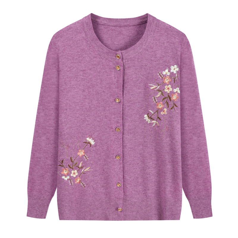 Bloemenprint Knitwears Oma's Lente Herfst Trui Jas Middelbare Leeftijd Moeder Vest Geborduurd Breien Top Voor_voghion.com