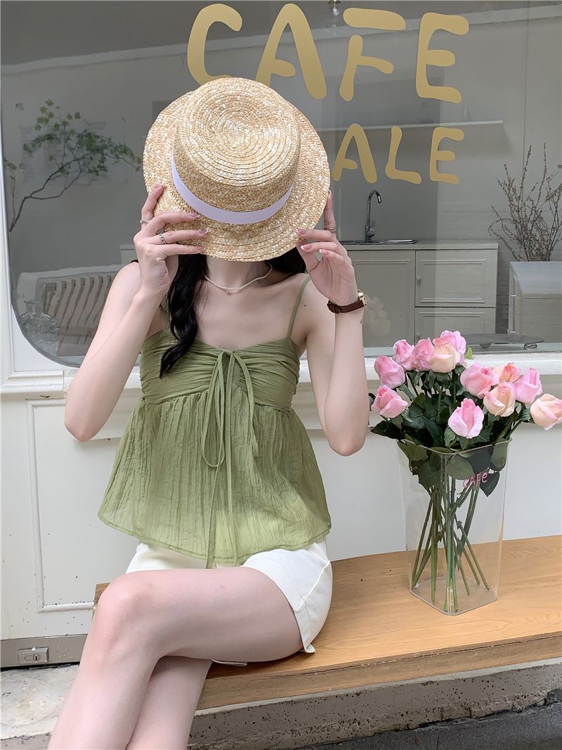 Women's Clothing Pure Color Small Fresh French Suspenders Women's Halter New Sweet Small Vest Outerwear Double Layer Suspenders_voghion.com
