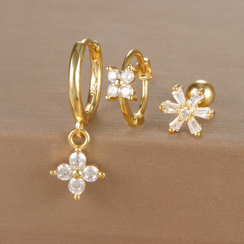 Gioielli e accessori orecchini geometrici alla moda, set di orecchini floreali con micro zirconi intarsiati, orecchini da donna leggeri e di lusso personalizzati in tre pezzi_voghion.com