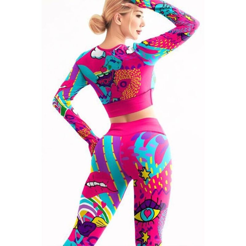 Cross-border European And American Fashion Printed High Elastic Sports Long Sleeve Hip-lifting Running Yoga Fitness Set_voghion.com