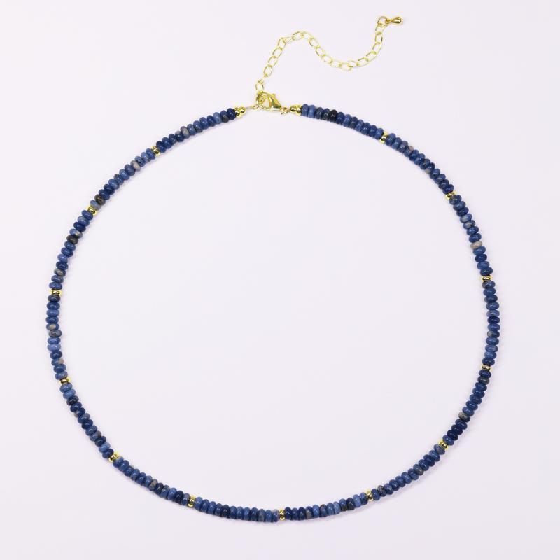 Gioielli con perline in pietra naturale pura, distanziatori in calcedonio naturale, perline piatte, catena in oro regolabile, collana con perline colorate abaco_voghion.com