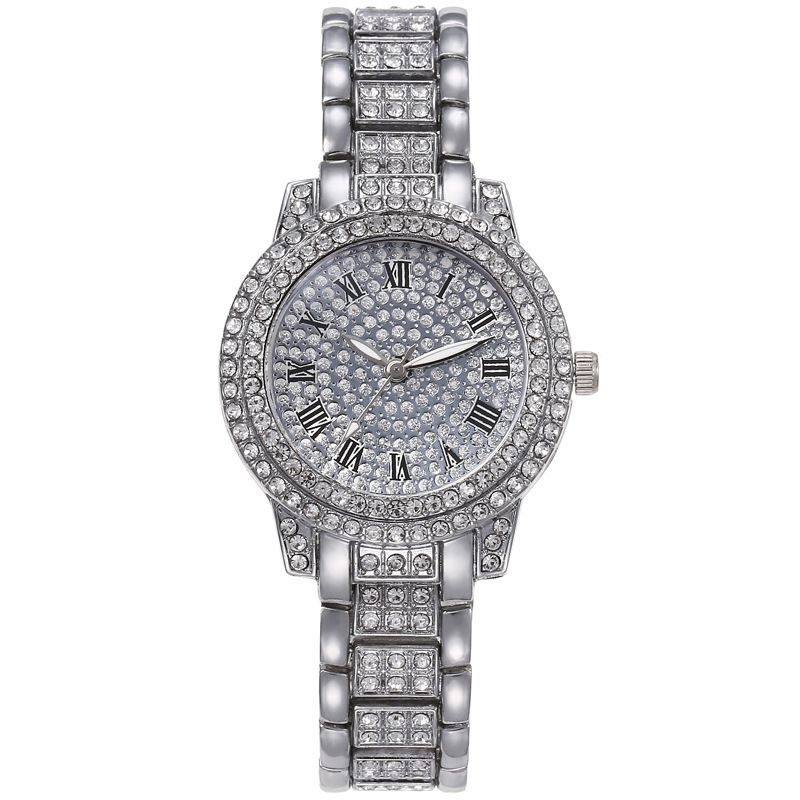 Orologio da polso da donna in lega con strass e cinturino in acciaio, stile casual e al quarzo, con cielo stellato_voghion.com