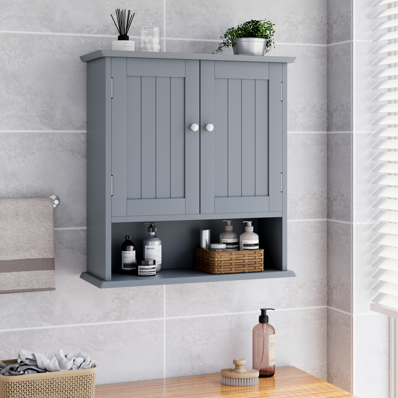 Meuble de salle de bain avec 2 portes et étagères ouvertes, armoire à pharmacie murale, étagère murale pour toilettes_voghion.com