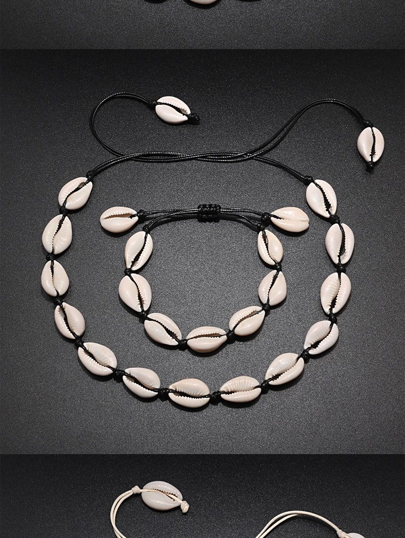 Hawaiian style woven jewelry set shell necklace handmade bracelet clavicle chain anklet bracelet beach spot_voghion.com
