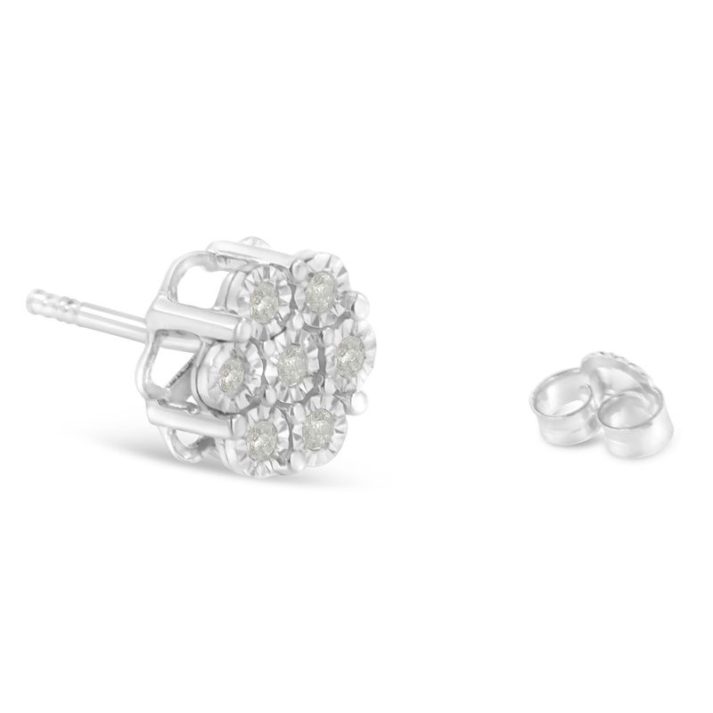 .925 Sterling Silver 1/4 Cttw Round-Cut Diamond Miracle-Set Floral Cluster Button Stud Earrings (I-J Color, I3 Clarity)_voghion.com
