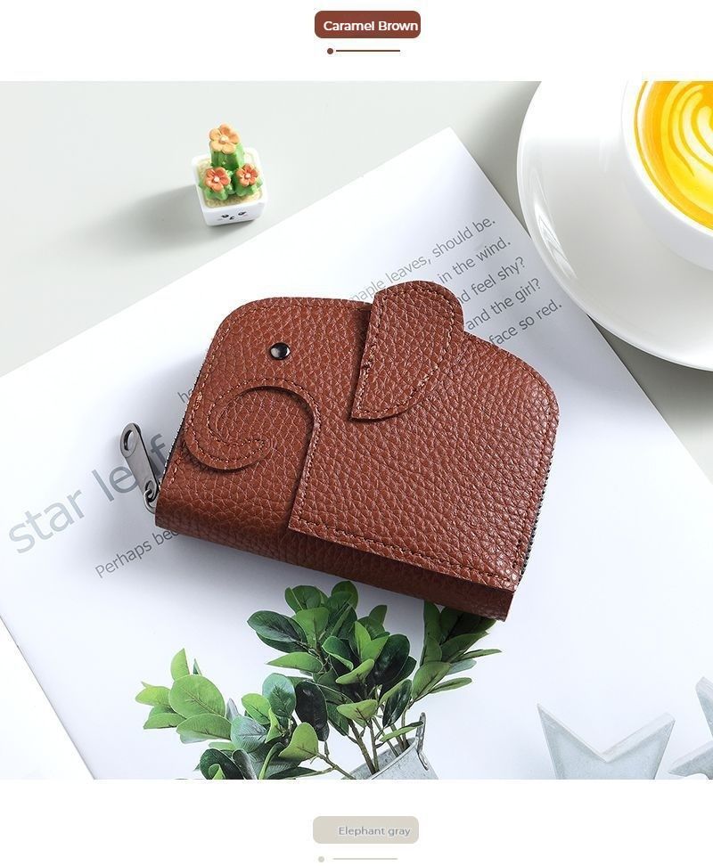 Porte-cartes mignon pour femme, niche personnalisée, grande capacité, plusieurs emplacements pour cartes, porte-cartes anti-démagnétisation compact en forme d'éléphant_voghion.com
