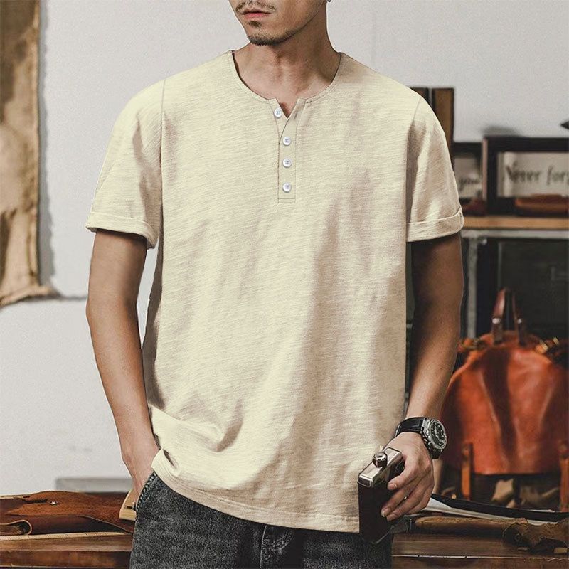 Maglietta a maniche corte in bambù per il commercio estero transfrontaliero, da uomo, estiva, casual, con colletto alla coreana, taglia grande, a maniche corte, da uomo, con bottoni_voghion.com