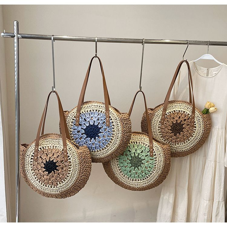 Straw Bag Woven Bag Bohemian Woven Bag Hollowed-out Straw Bag Large Capacity Seaside Resort Beach Shoulder Tote Bag_voghion.com