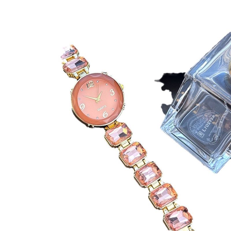 Round Disc Small Sugar Cube High-end Niche Women's With Diamonds Candy Color New Fashion Quartz Bracelet Watch_voghion.com