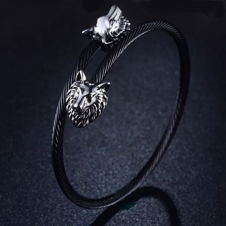 Brățări Brățară Viking Wolf Set trei piese Sârmă din oțel inoxidabil frânghie împletită Brățară cu cifre romane_voghion.com