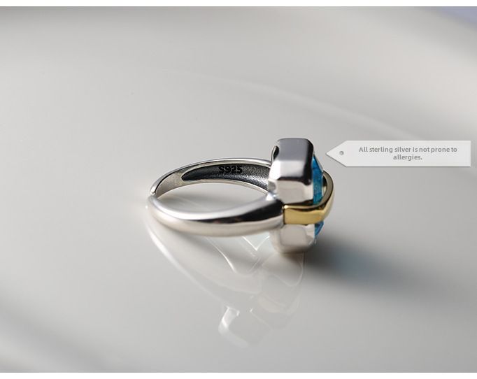 Sapphire Ring Sterling Silver Not Blue Square Colorblock Ring Women's INS Heavy Industry Ring Light Luxury J026_voghion.com